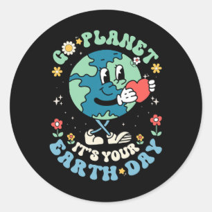 Sticker Rond Cute Go Planet Son Jour des terres 2025 Enseignant