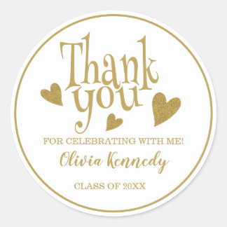 Sticker Rond Cute Gold Graduation Party Thank You Favor