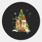 Sticker Rond Cute Golden Retriever Christmas Tree (Devant)