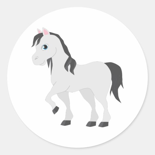 Sticker Rond Cute Gray Pony Cartoon Whimsical Horse (Devant)
