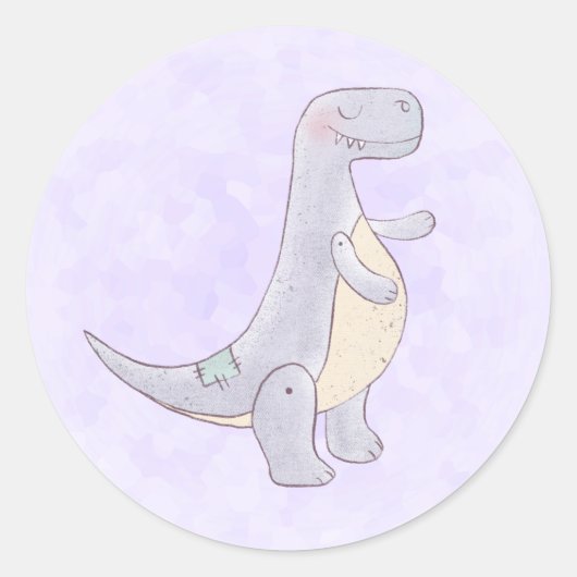 Sticker Rond Cute Gray Tyrannosaure Rex Dinosaur Toy (Devant)