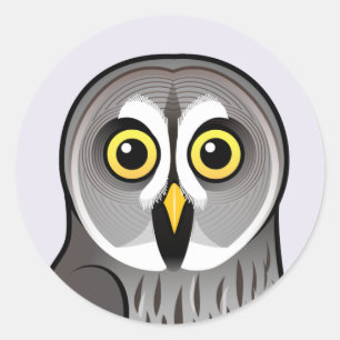 Sticker Rond Cute Great Grey Owl