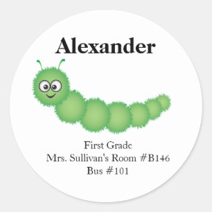 Sticker Rond Cute Green Cartoon Caterpillar