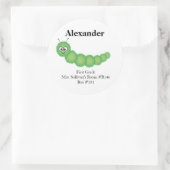 Sticker Rond Cute Green Cartoon Caterpillar (Sac)