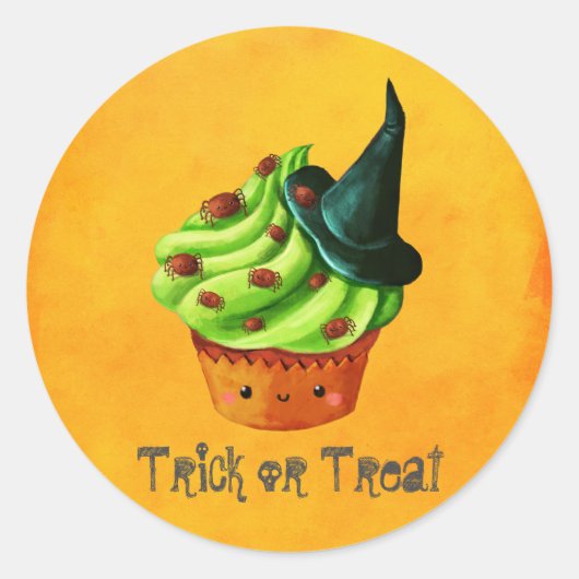 Sticker Rond Cute Green Halloween Cupcake (Devant)