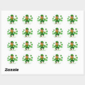Sticker Rond Cute Green Leprechaun Shamrock de la Saint Patrick (Feuille)