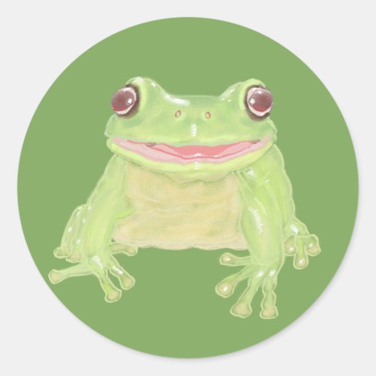 Sticker Rond Cute Green Tree Frog - transparent. (Devant)