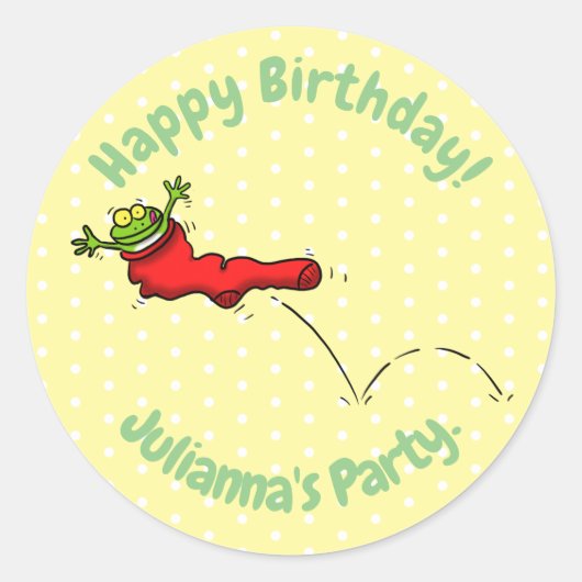Sticker Rond Cute grenouille dans une chaussette rouge saut de (Devant)