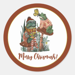Sticker Rond Cute Grenouille et crapaud Joyeux Champignons Clas