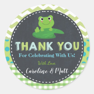 Sticker Rond Cute grenouille Green Baby shower bleu Merci Favor