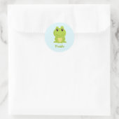 Sticker Rond Cute grenouille verte sur bleu (Sac)