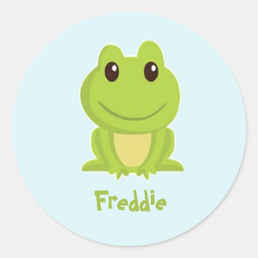 Sticker Rond Cute grenouille verte sur bleu (Devant)