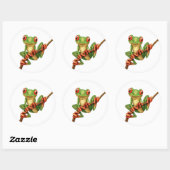 Sticker Rond Cute grenouille verte sur une branche sur blanc (Feuille)