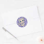 Sticker Rond Cute Grey Kitty Chat violet Polka Point personnali (Enveloppe)