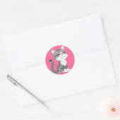 Sticker Rond Cute Gris Souriant Tabby Chat (Enveloppe)