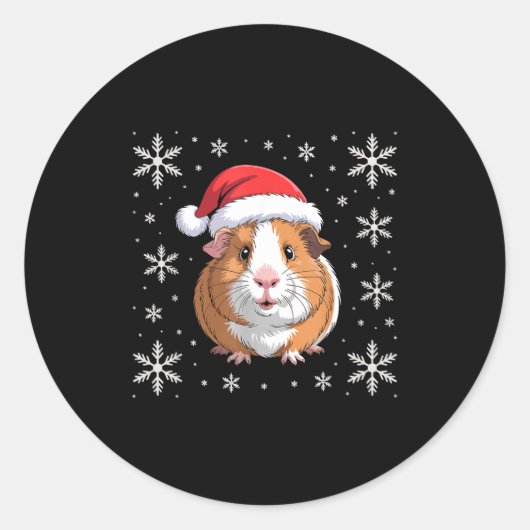Sticker Rond Cute Guinea G Wearing Santa Hat Christmas  (Devant)