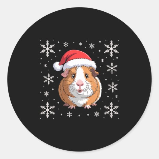 Sticker Rond Cute Guinea G Wearing Santa Hat Christmas Premium  (Devant)