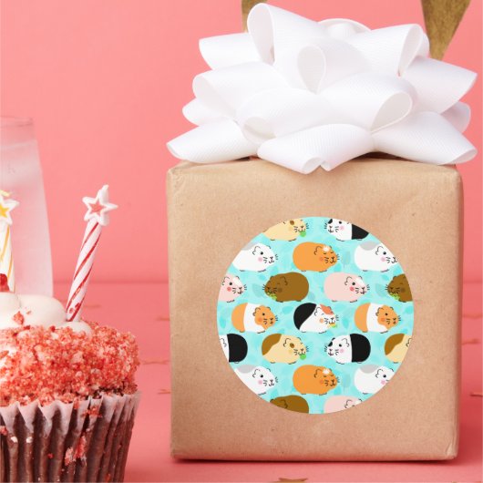 Sticker Rond Cute Guinea Pig Pattern (Fête)