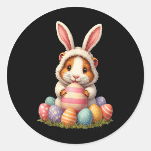 Sticker Rond Cute Guinée Pig Bunny Pâques Guinée Pig Joyeux Est