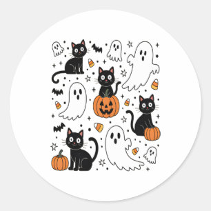 Sticker Rond Cute Halloween Ghost Boo Cat