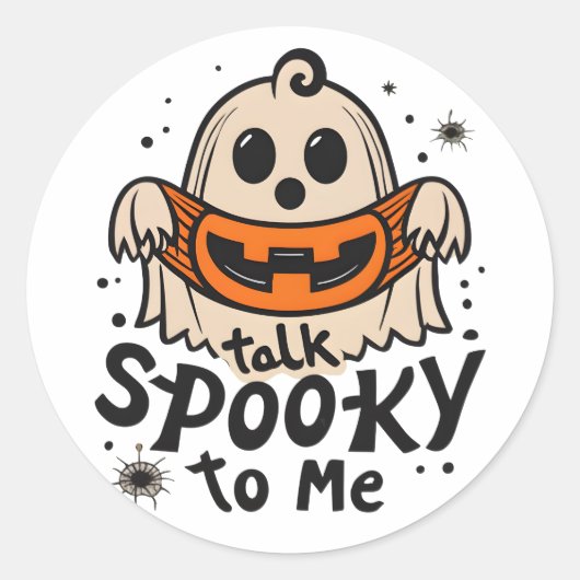 Sticker Rond Cute Halloween Ghost Retro : Parlez Éffrayant avec (Devant)