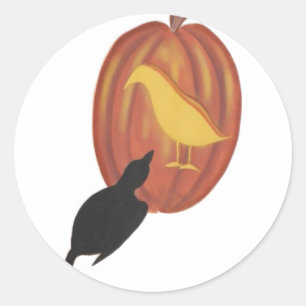 Sticker Rond Cute Halloween Jack O'Lantern et Crow