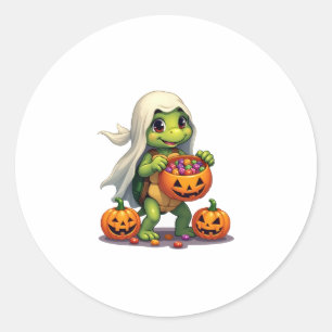 Sticker Rond Cute Halloween Turtle Ghost avec bonbon (8)