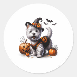 Sticker Rond Cute Halloween Westie Tee West Terrier Chien Conce