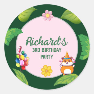Sticker Rond Cute Hamster Botanical à thème fête d'anniversaire