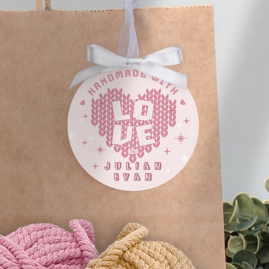 Sticker Rond Cute Handmade With Love Crochet Yarn Blush Pink