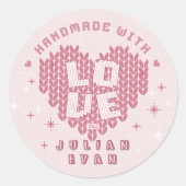 Sticker Rond Cute Handmade With Love Crochet Yarn Blush Pink (Devant)