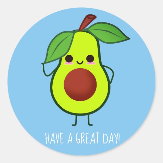 Sticker Rond Cute Happy Avocado Fruit Custom Color/texte Sticke (Devant)