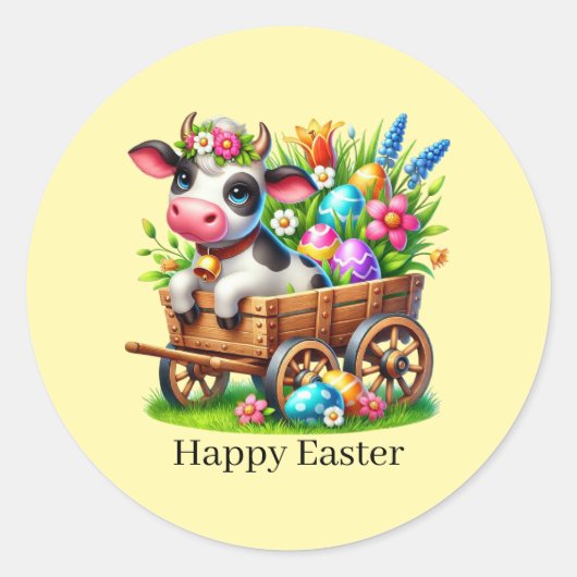 Sticker Rond Cute Happy Easter cow  (Devant)