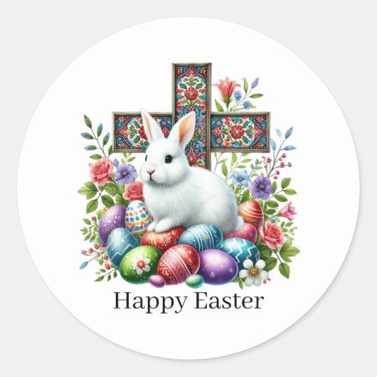 Sticker Rond Cute Happy Easter Cross  (Devant)