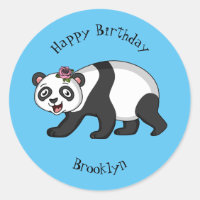 Cute happy panda bear with flower cartoon