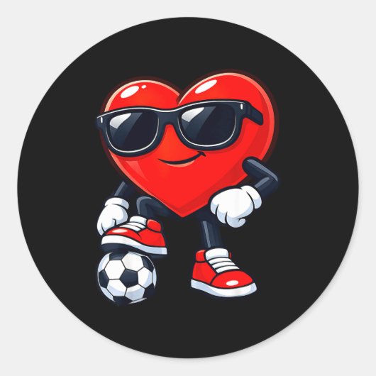 Sticker Rond Cute Heart Playing Soccer Valentines Day Soccer Bo (Devant)
