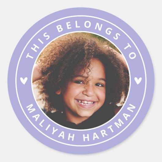 Sticker Rond Cute Hearts Circle Frame Photo Nom École Purple (Devant)