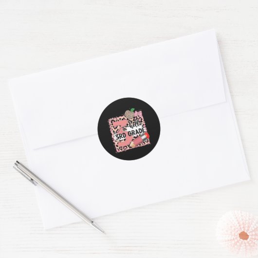 Sticker Rond Cute Hello 3rd Grade Pink Leopard Back To School G (Enveloppe)