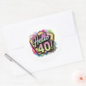 Sticker Rond Cute hello forty Birthday word art (Enveloppe)