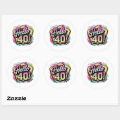 Sticker Rond Cute hello forty Birthday word art (Feuille)