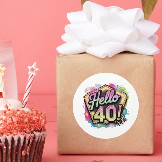 Sticker Rond Cute hello forty Birthday word art (Fête)