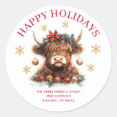 Sticker Rond Cute Highland Cow Christmas Business (Devant)