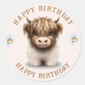 Sticker Rond Cute Highlands Scottish Cow (Devant)