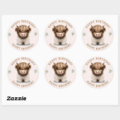 Sticker Rond Cute Highlands Scottish Cow (Feuille)