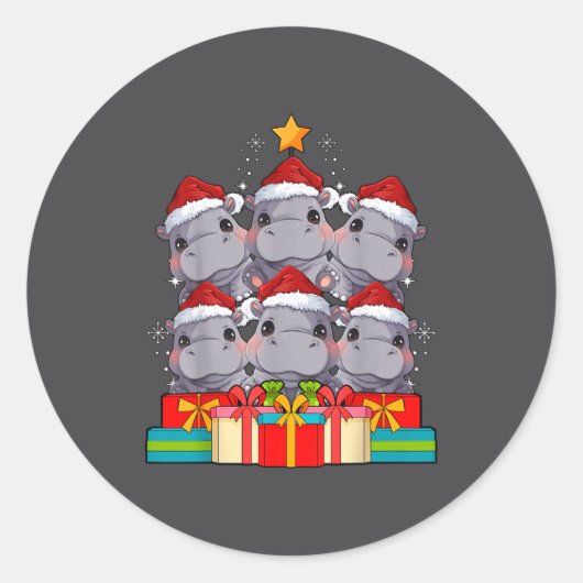 Sticker Rond Cute Hip Le Hiptamus Christmas Tree Xmas Hat  (Devant)