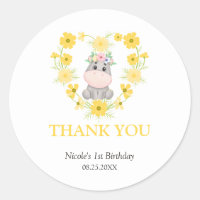 Cute Hippo Jaune Fleur Coeur Anniversaire Merci