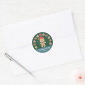 Sticker Rond Cute Holiday Gingerbread Boy Cookie Green Monogram (Enveloppe)