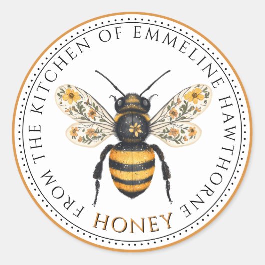 Sticker Rond Cute Honey Bee Floral Honey Label (Devant)