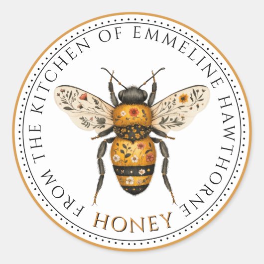 Sticker Rond Cute Honey Bee Floral Honey Label (Devant)