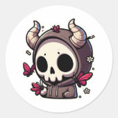 Sticker Rond Cute Horned Skull dégustez les papillons (Devant)